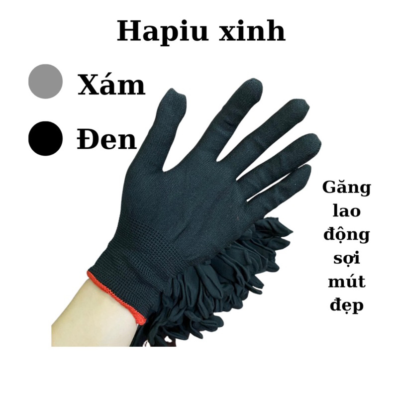Lố 12 đôi Găng tay sợi mút đen xám găng tay lao động găng gang tay sợi tổng hợp