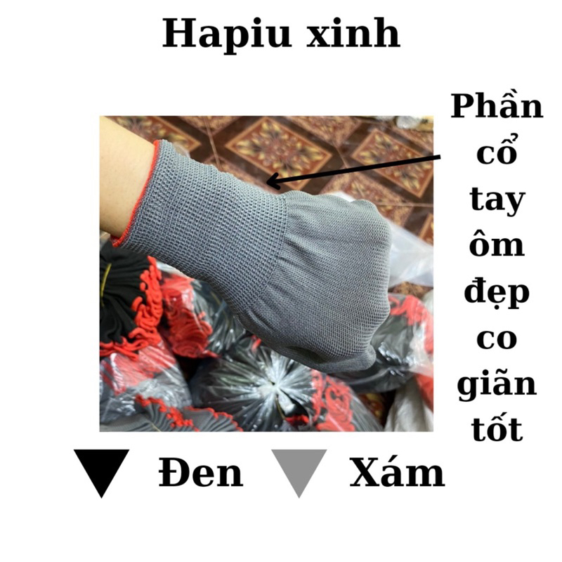 Lố 12 đôi Găng tay sợi mút đen xám găng tay lao động găng gang tay sợi tổng hợp