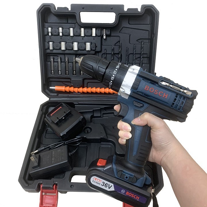 Máy khoan pin Bosch 72v, máy khoan cầm tay 3 chức năng có búa tặng bộ phụ kiện 24 chi tiết