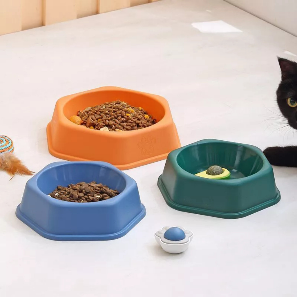 Bát ăn cho thú cưng - Bát nhựa đơn hình lục giá dành cho chó mèo