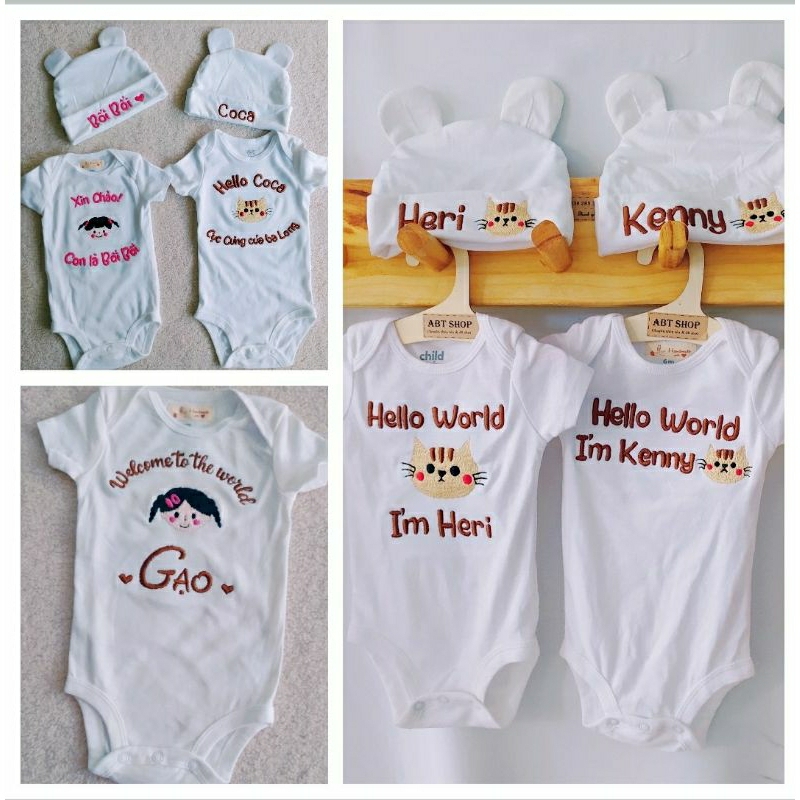 Body chip cotton trắng trơn thêu cho bé gái/bé trai. Inbox shop gửi thêm file icon thêu hoặc mẫu của b