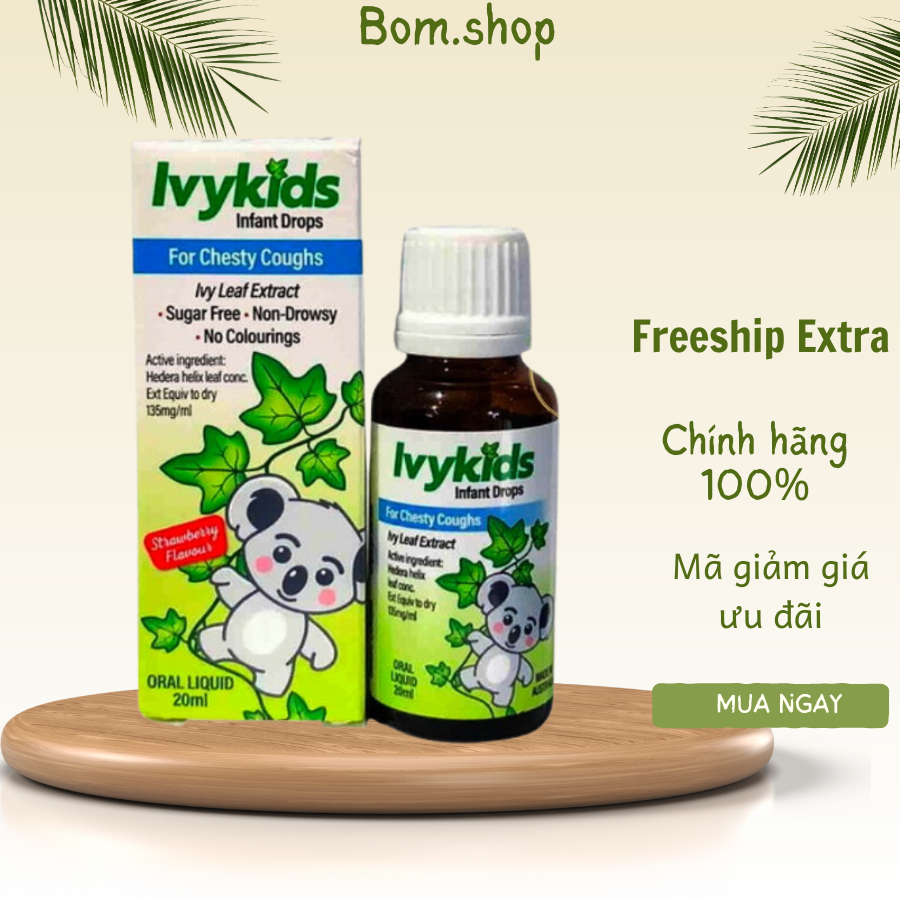 Siro giảm ho Ivykids Úc (Ivy Kids) cho trẻ nhỏ sơ sinh từ lá cây thường xuân, không chất tạo màu ngon dễ uống