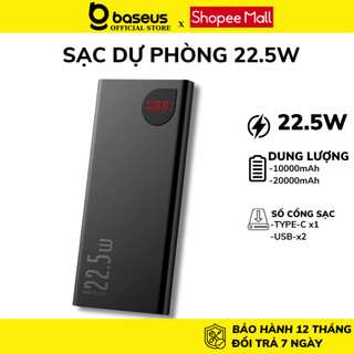 Sạc dự phòng Baseus Adaman Dung lượng 20000mah 10000mah vỏ kim loại siêu bền sạc nhanh 22.5W cho ip samsung