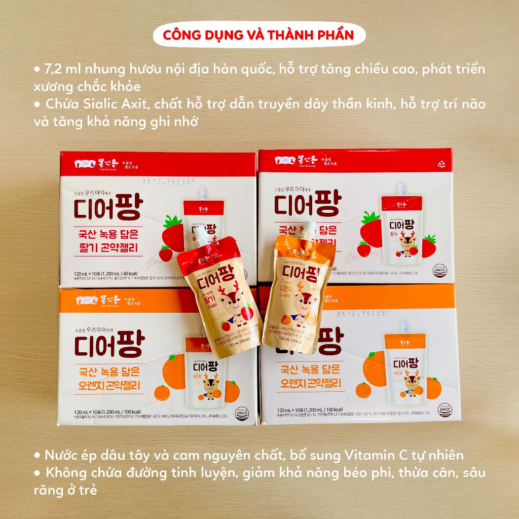 Nước uống thạch Hoa Quả Nhung Hươu Deer Pang HQ cho bé từ 1 tuổi (120ml/gói)