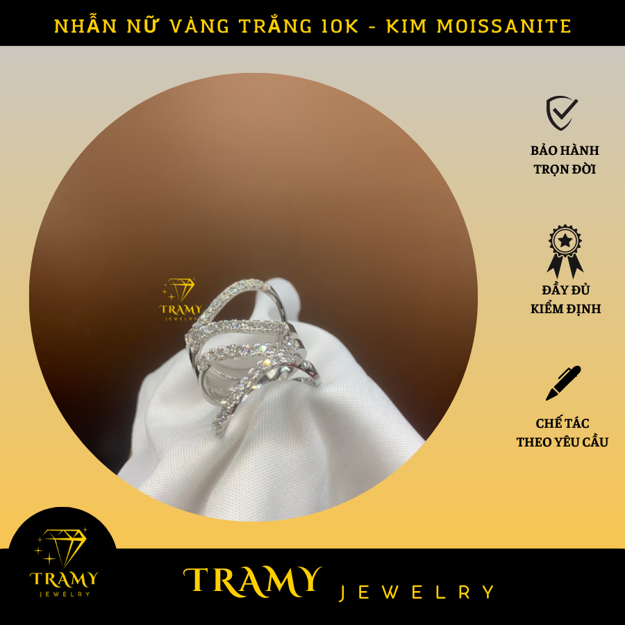 Nhẫn Nữ Vàng Trắng 10K Gắn Kim Moissanite