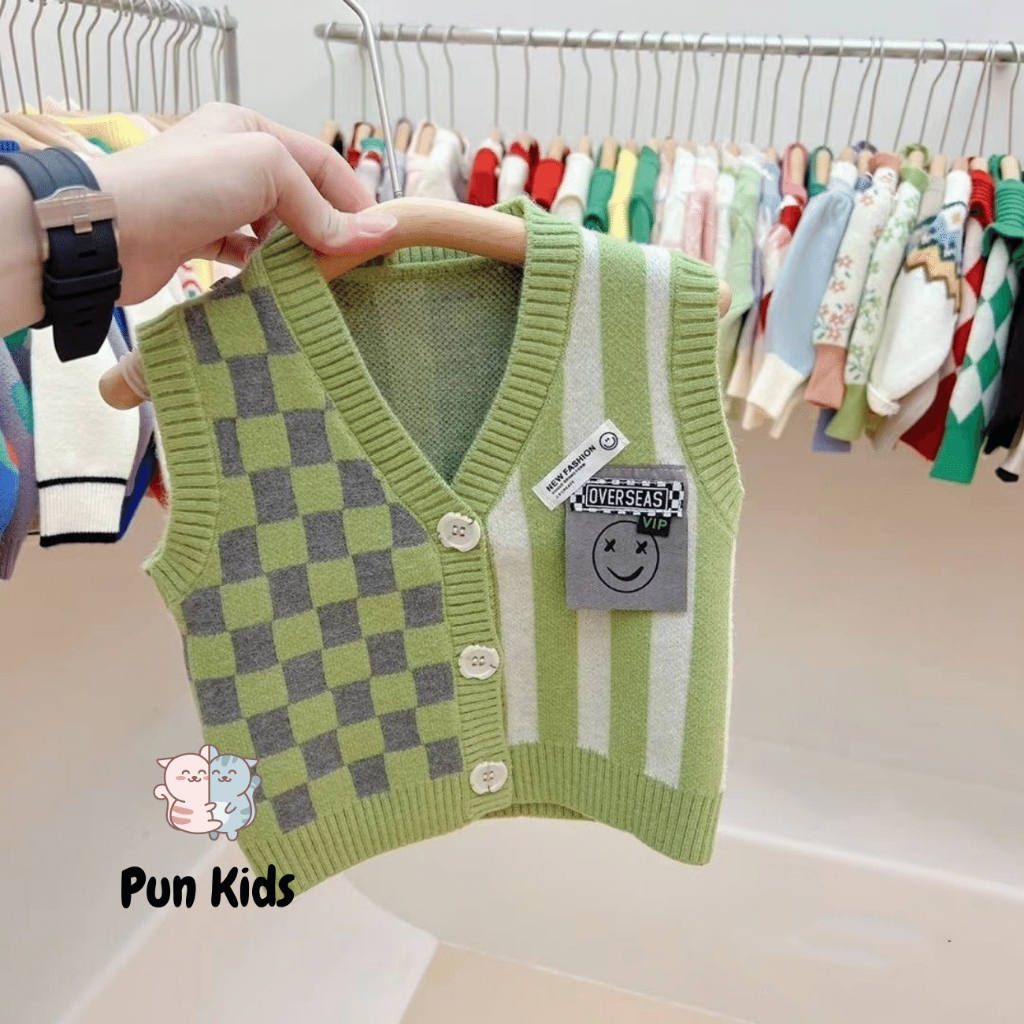 Áo gile len thu đông họa tiết caro bé trai chất mềm đẹp cho bé trai 08 - 18 Kg AMĐ18