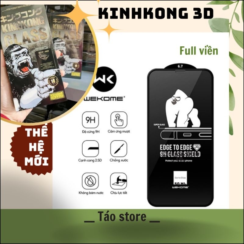 Kính cường lực iphone KingKong 3D full màn cho máy 6/6s/6p/6splus/7/8/7plus/8plus/X/Xs/XR/11/12/13/14Max/Pro/ProMax