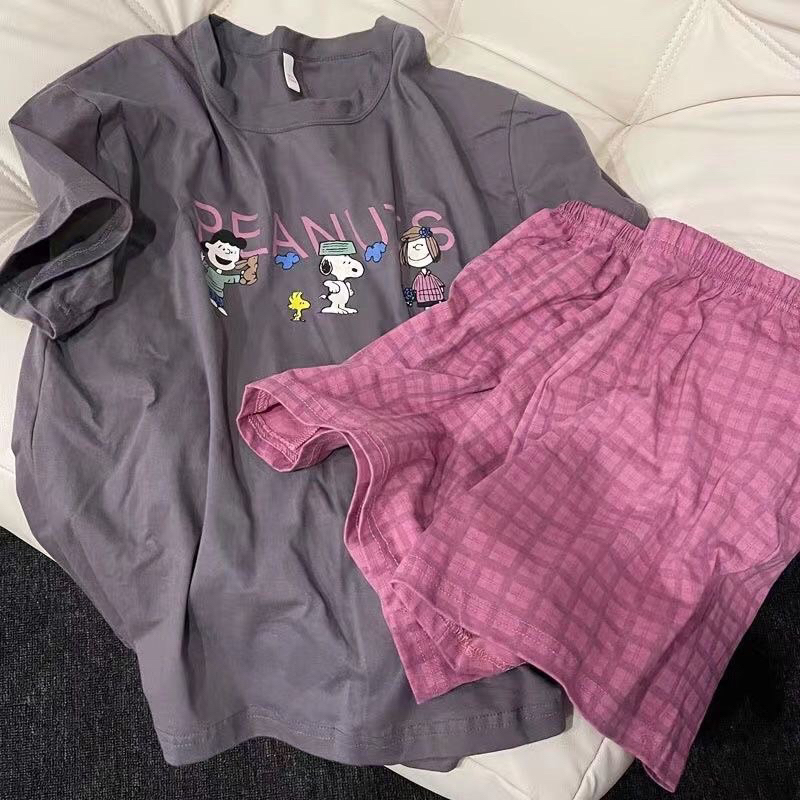 Set Bộ Đồ Nữ cọc tay mặc nhà in hoạ tiết dễ thương,Bộ Đồ Nữ đùi thun chất cotton siêu mát