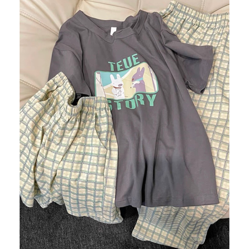 Set Bộ Đồ Nữ cọc tay mặc nhà in hoạ tiết dễ thương,Bộ Đồ Nữ đùi thun chất cotton siêu mát