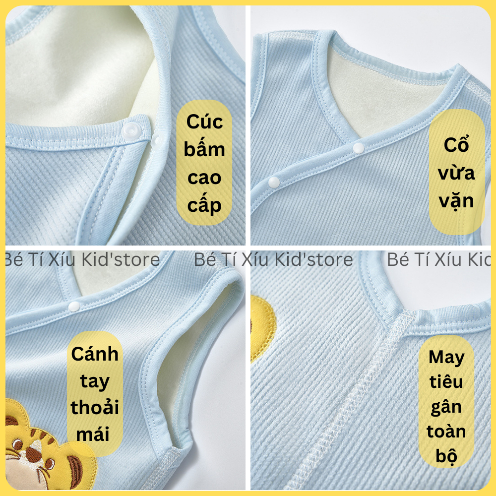 Áo Gile Băng Lông Cài Chéo Lót Nỉ Siêu Dày Đáng Yêu Cho Bé