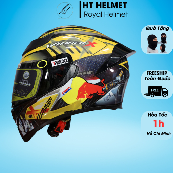 Mũ bảo hiểm fullface 1 KÍNH ROYAL M138B lên tem Winner Vàng - Tapu Shop