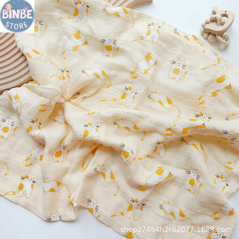 Chăn sợi tre cho bé, khăn quấn sơ sinh 2 lớp sợi tre size 110*120cm cho bé Binbestore