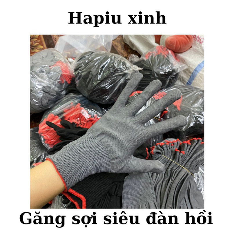 Lố 12 đôi Găng tay sợi mút đen xám găng tay lao động găng gang tay sợi tổng hợp