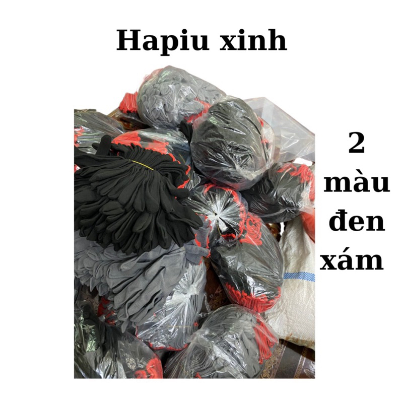 Lố 12 đôi Găng tay sợi mút đen xám găng tay lao động găng gang tay sợi tổng hợp