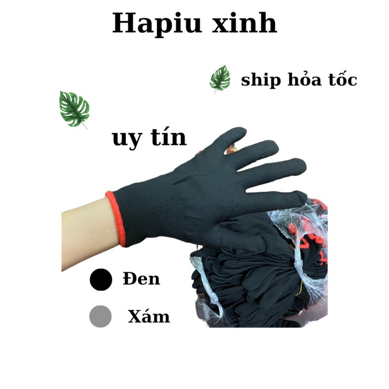 Lố 12 đôi Găng tay sợi mút đen xám găng tay lao động găng gang tay sợi tổng hợp