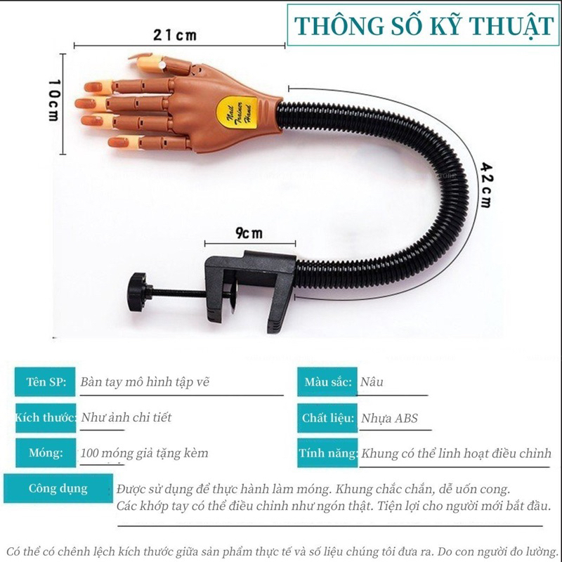 Bàn Tay Mô Hình Học Nail - Ngón Tay Mô Hình - Bàn Tay Khớp Kẹp Để Bàn Tiện Lợi Chuyên Dụng Nail