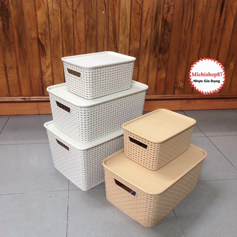 Giỏ nhựa có nắp Hàn Quốc 3 size Việt Nhật, giỏ đựng đồ đa năng tiết kiệm không gian (3386-3387-3388)