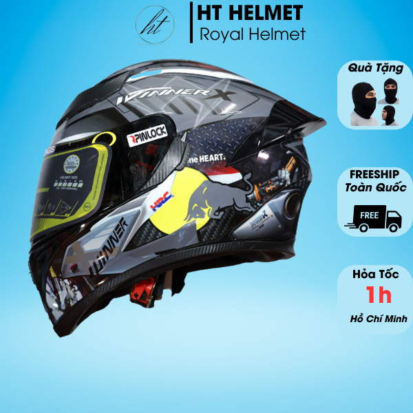 Mũ bảo hiểm fullface 1 KÍNH ROYAL M138B lên tem WINNER Xám - Tapu Shop