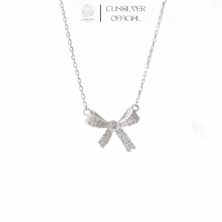 Dây Chuyền Bạc 925, Vòng Cổ Nữ Hình Cái Nơ Đính Đá Xinh Xắn, Sang Trọng [ Bảo Hành 12 Tháng ]
