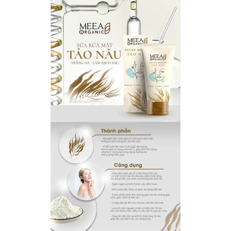 Sữa Rửa Mặt Tảo Nâu Meea Detox Marine tặng kèm chai mini 30ml
