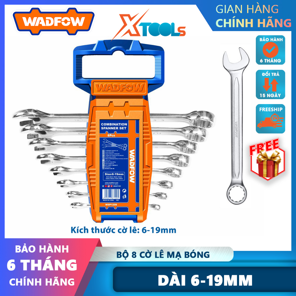 Bộ cờ lê đa năng 8 chi tiết WADFOW WSP1208 cờ lê 2 đầu, vòng miệng, 2 đầu miệng, 2 đầu vòng, cờ lên 