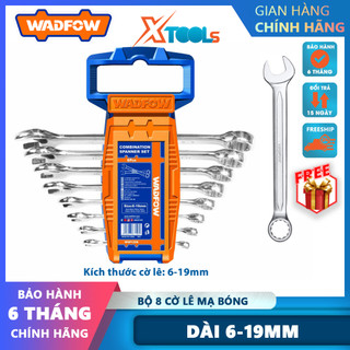 Bộ 8 cờ lê Wadfow vòng miệng/2 đầu miệng/2 đầu vòng được mạ bóng Kích thước: 6-19mm - 6-22mm