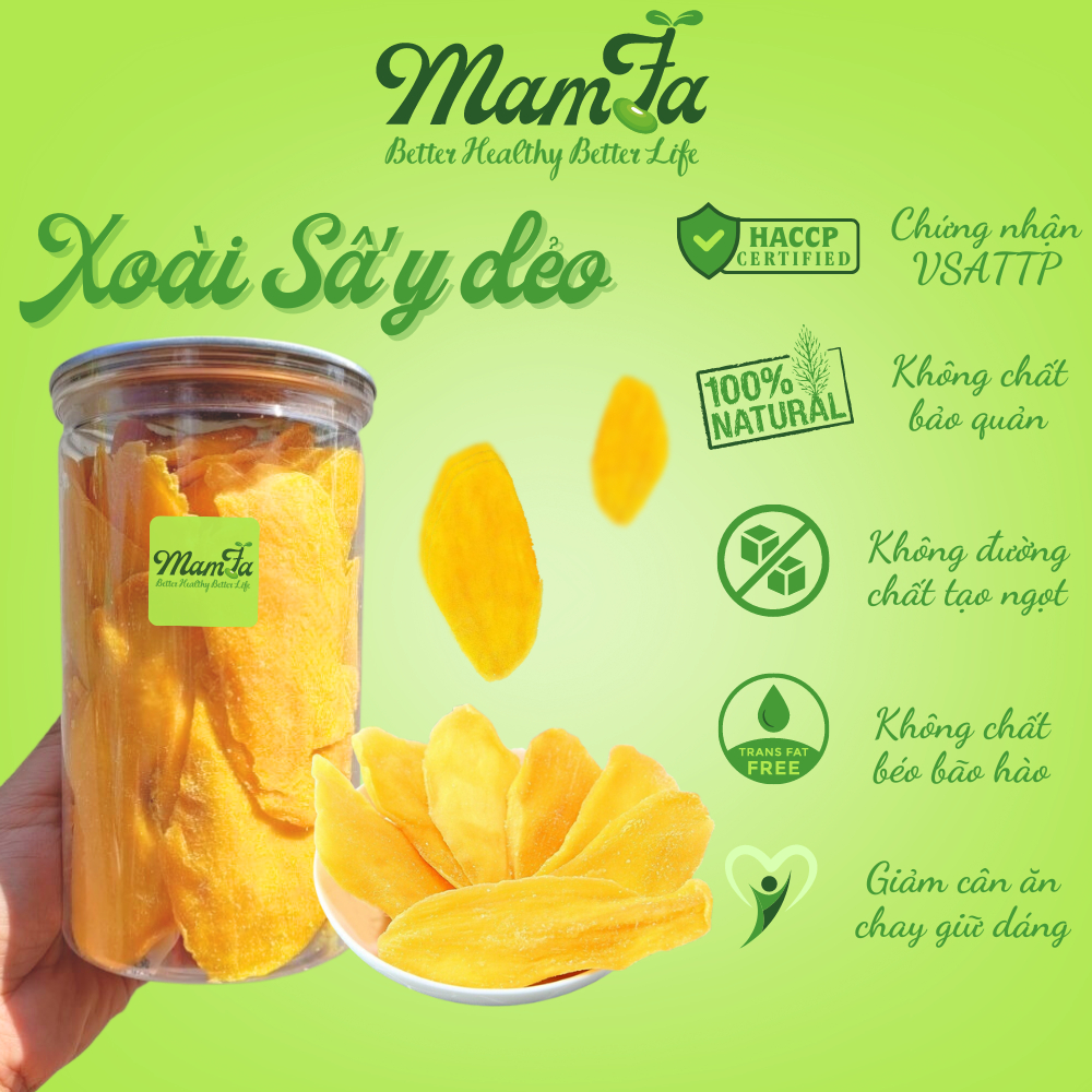 Xoài sấy dẻo đà lạt loại 1 Mamfa ngọt thanh tự nhiên không đường chất bảo quản ăn vặt giảm cân healthy
