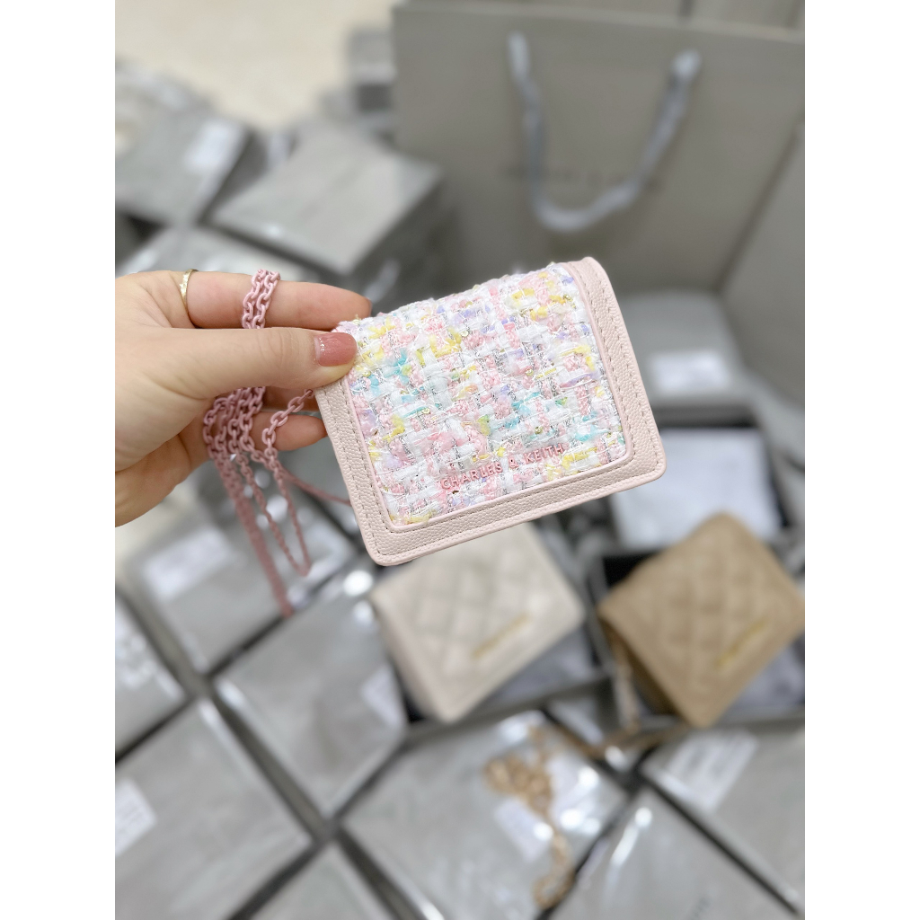 VÍ CNK FULLBOX KÈM DÂY ĐEO CHÉO SẴN MÀU ĐEN - KEM - BE - HỒNG