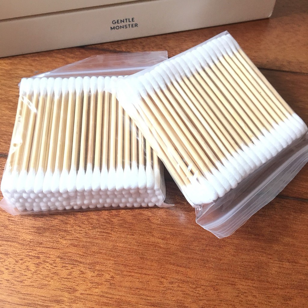 Tăm Bông Ngoáy Tai 100 Que Thân Gỗ Thân Thiện Với Môi Trường, Tăm Bông Nặn Mụn Lấy Ráy Tai