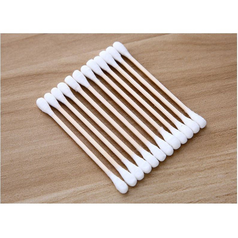 Tăm Bông Ngoáy Tai 100 Que Thân Gỗ Thân Thiện Với Môi Trường, Tăm Bông Nặn Mụn Lấy Ráy Tai