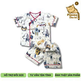 Bộ Pijama đùi mặc nhà cho bé Thô cotton mềm mịn hút mồ hôi hình thú ngộ nghĩnh size 1-9 tuổi 10-40kg