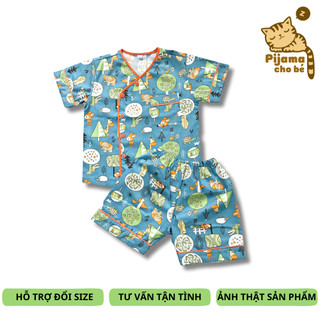 Bộ Pijama đùi cho bé vải Thô cotton mịn đẹp thoáng mát hút mồ hôi hình Các con thú size 10-45kg