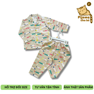 Pijama cho bé vải Thô cotton thoáng mát hút mồ hôi hình Thú ngộ nghĩnh 10-40kg cho bé 1-9 tuổi