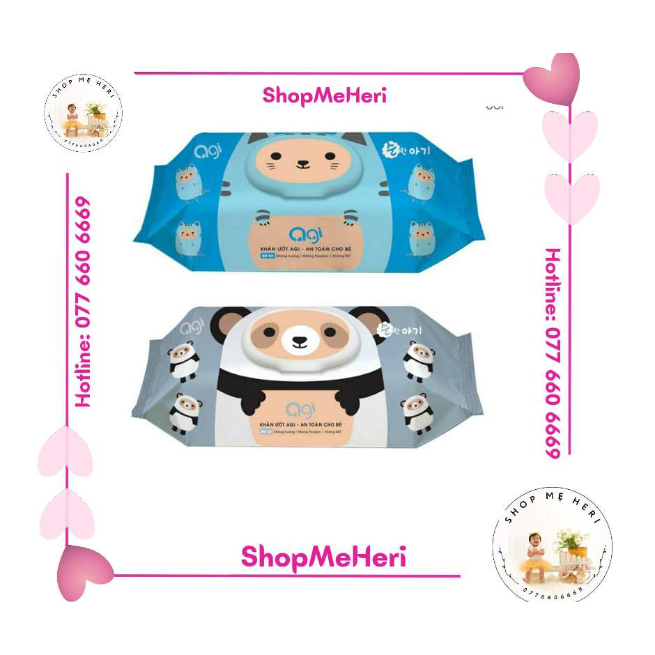 Gói 80 tờ khăn ướt agi không mùi (Hình con mèo)