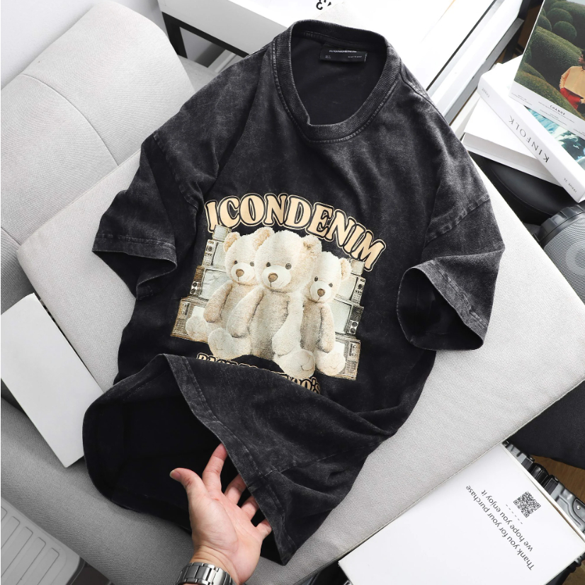 Áo thun nam ICDN Vintage Bears BT90'S chất Cotton dày dặn co giãn 2 chiều thoải mái - ATID0173