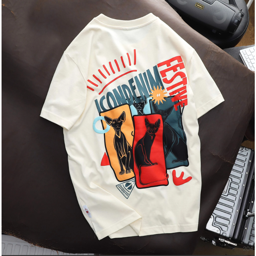 Áo thun nam ICONDENIM Sphynx Cat Printed W Details chất Cotton dày dặn năng động - ATID0204