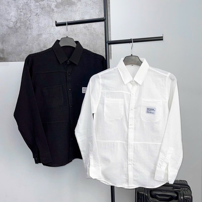 Áo Sơ Mi Nam Vải Đũi Tay Dài PHỐI TÚI HOẠ TIẾT SMTD