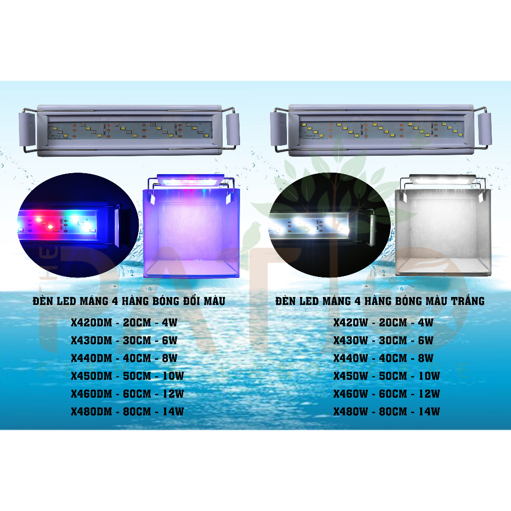 Đèn led siêu mỏng, tiết kiệm điện Xuanmeilong dùng cho hồ cá 40-50cm.