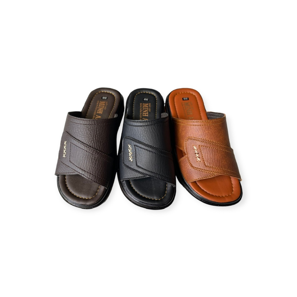 Dép da đế BOSS nam quai ngang cao 3cm màu nâu/đen/bò ms 065