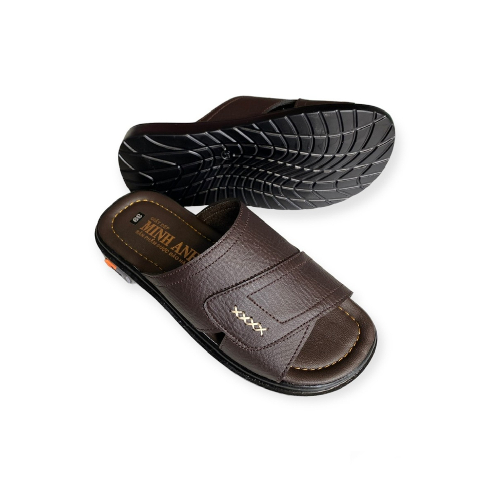 Dép da đế BOSS nam quai ngang cao 3cm màu nâu/đen/bò ms 065