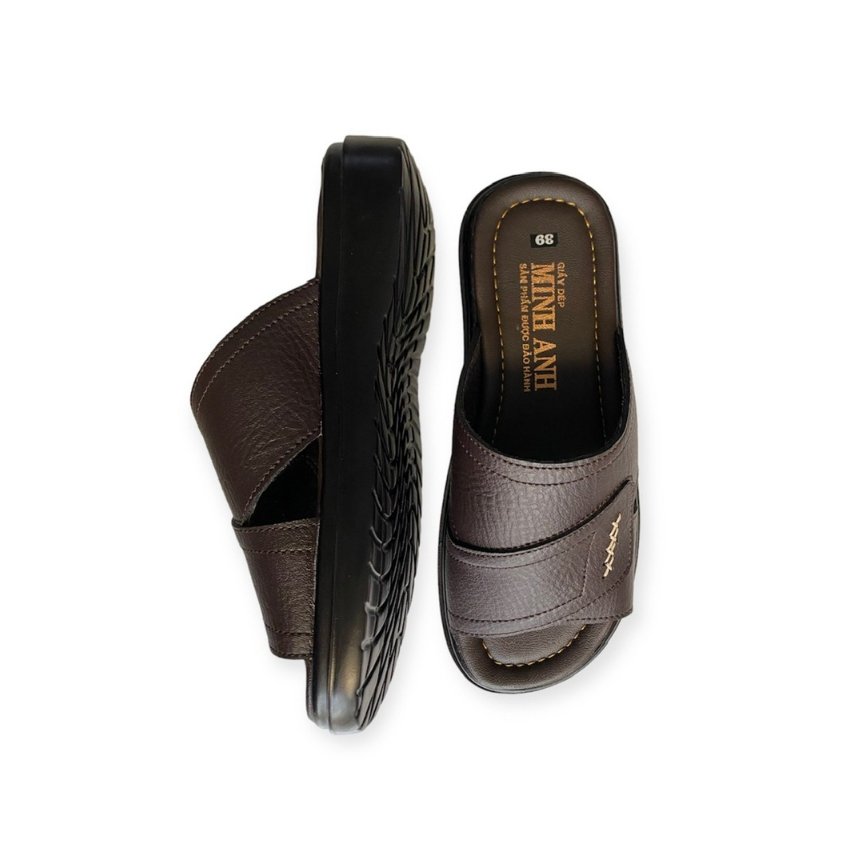 Dép da đế BOSS nam quai ngang cao 3cm màu nâu/đen/bò ms 065