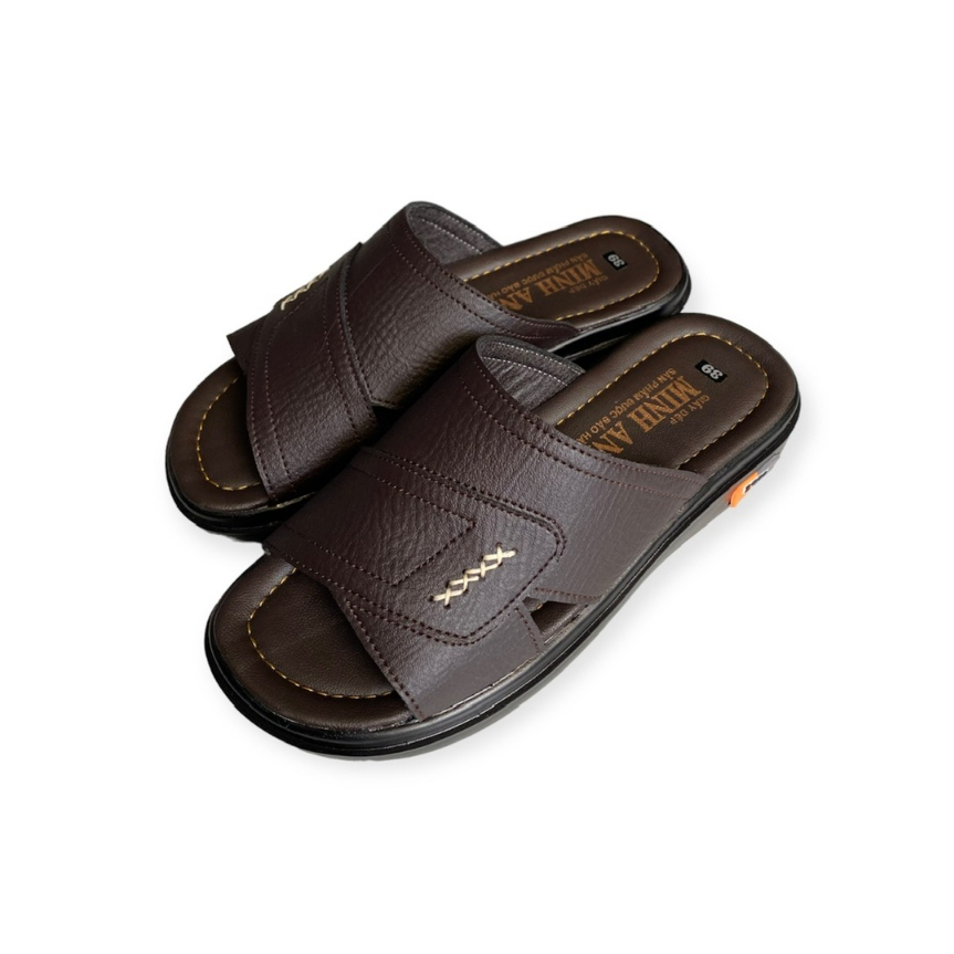 Dép da đế BOSS nam quai ngang cao 3cm màu nâu/đen/bò ms 065