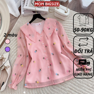Áo bigsize nữ kiểu cổ bèo hoa thêu dự tiệc đi chơi MON big size 50 - 90kg