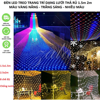 (Chọn Màu) Đèn LED Lưới Mắt Cáo Chống Nước Trang Trí Trong Nhà Và Ngoài Trời 1.5m 2.5m Cắm Điện Hộp Chỉnh 8 Chế Độ