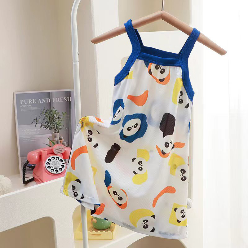 Váy Bé Gái 2 Dây, Đầm Công Chúa Họa Tiết Thời Trang Mùa Hè, Váy Trẻ Em Bằng Lụa Lạnh Thoáng Mát, Dễ Thương