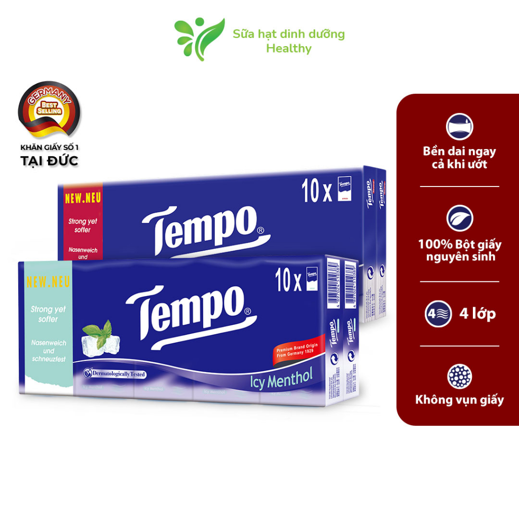 Khăn Giấy Bỏ Túi Cao Cấp Tempo Regular Không Mùi/ Bạc Hà (10 Gói) - Thương Hiệu Đức