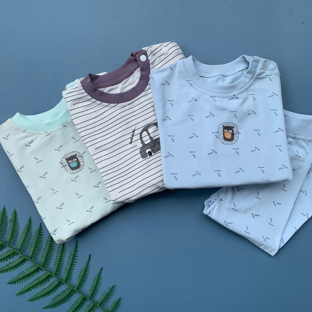 Bộ thu đông cotton dài tay cài vai, quần bo chun cho bé trai, bé gái size 80 - 100, 10 - 16Kg. .