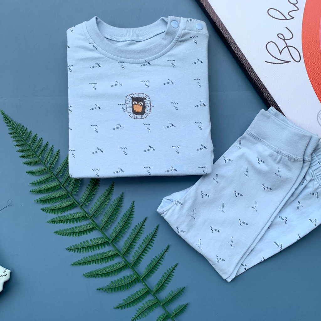 Bộ thu đông cotton dài tay cài vai, quần bo chun cho bé trai, bé gái size 80 - 100, 10 - 16Kg. .