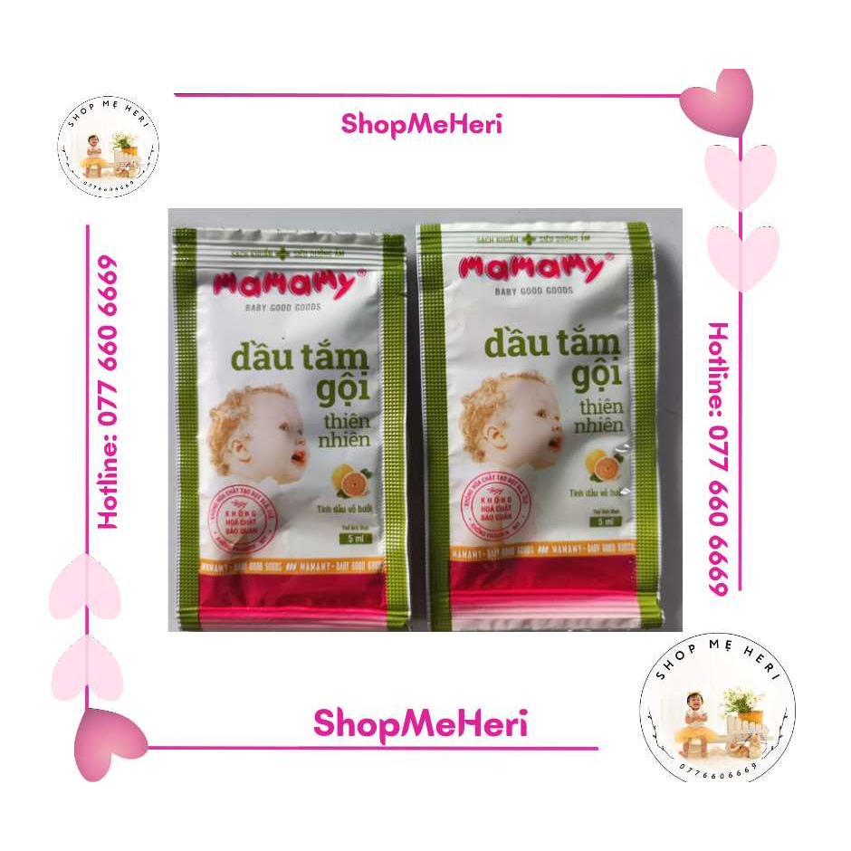 1 Dây 5 Gói Dầu tắm gội Mamamy tinh dầu Cỏ Roi Ngựa/tinh dầu bưởi 5ml (Tiện mang đi du lịch)