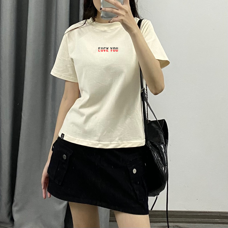 Áo thun nữ baby tee  ngắn tay in chữ FVCK-LOVE hottrend 2023 chất cotton  100% 2 chiều siêu cấp mát lịm